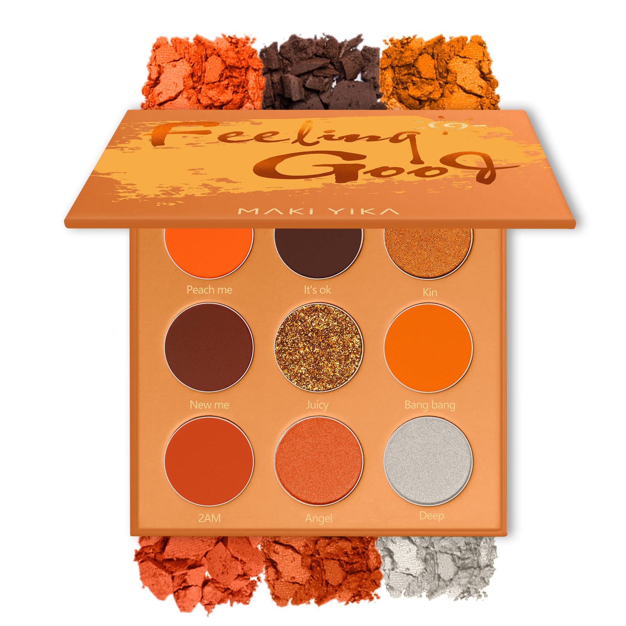 MAKI YIKA Orange Eyeshadow Palette Long Lasting Orange Eye Shadow for Women High Pigmented 9 Color Waterproof Orange Eye Makeup (#4 Orange)